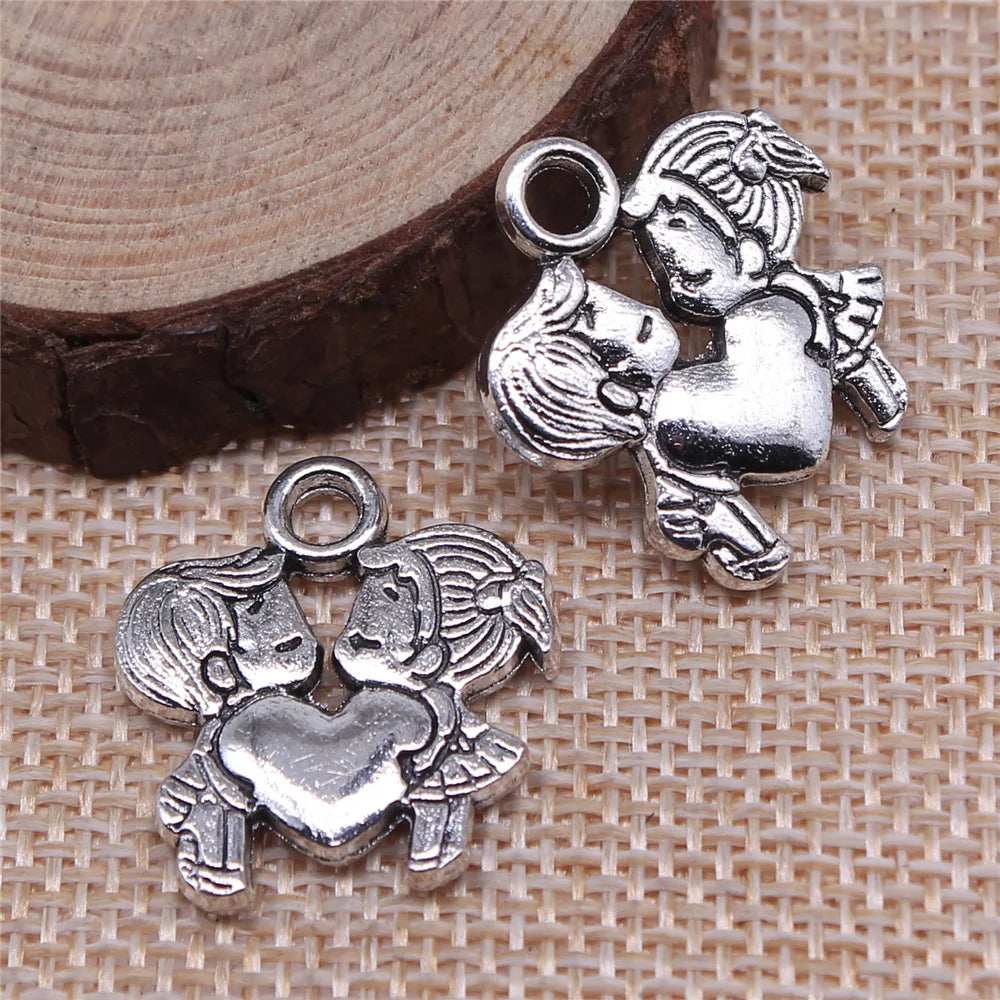 23x21mm 4.1g Multicolor Zinc Alloy Couple Heart Charm Pendant for DIY Necklace Bracelet Jewelry