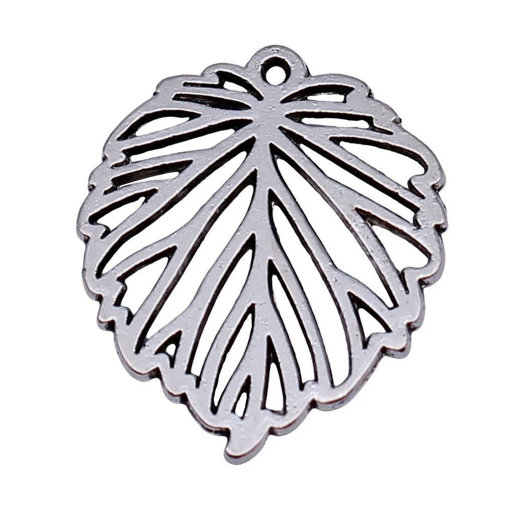 22x18mm 1.2g Antique Silver Zinc Alloy Hollow Leaf Charm Pendant for DIY Necklace Bracelet Jewelry