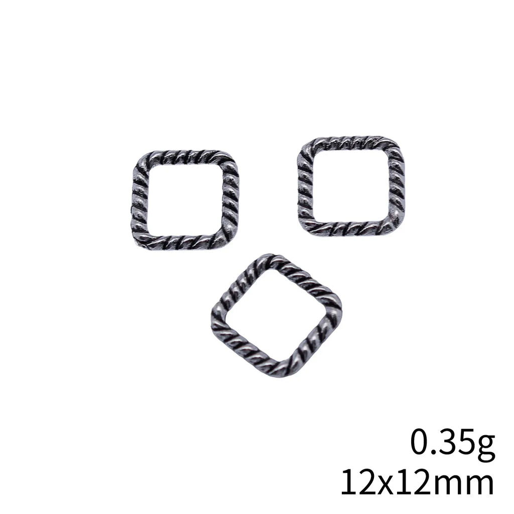 12x12mm 0.35g Antique Silver Zinc Alloy Twisted Square Ring Charm Pendant for DIY Jewelry Making