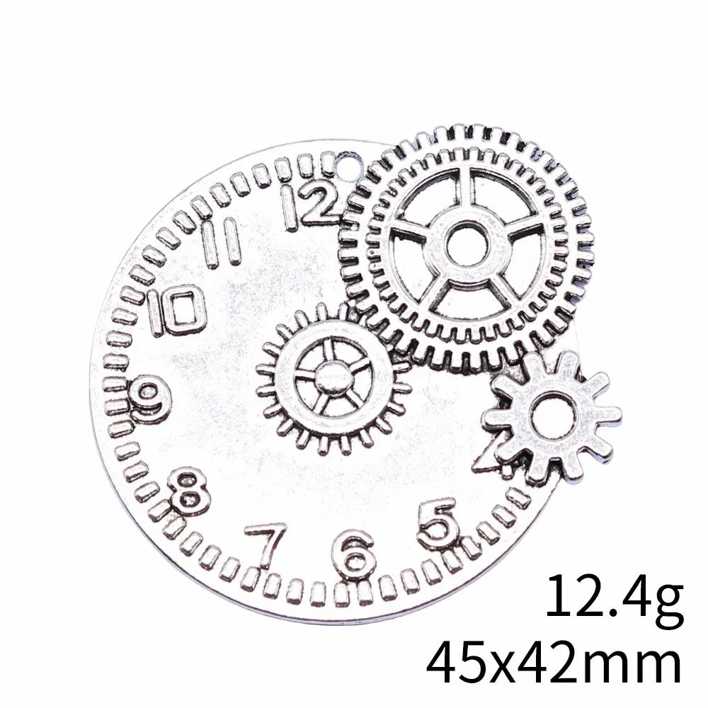 45x42mm 12.4g Multicolor Zinc Alloy Gear Clock Charm Pendant for DIY Steampunk Necklace Jewelry Making