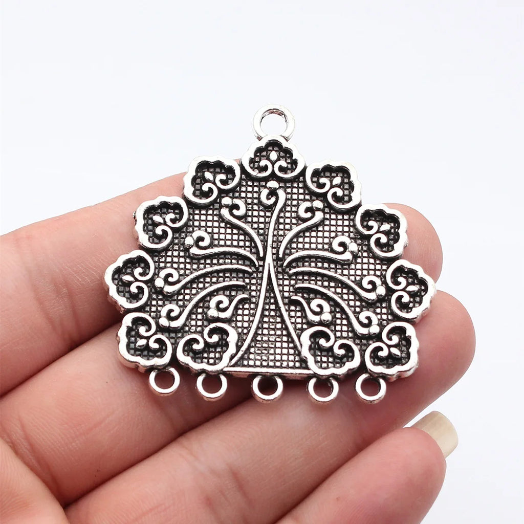 56x53mm 15.6g Antique Silver Zinc Alloy Cloud Pattern Peacock Tail Connector Charm for DIY Earring Making