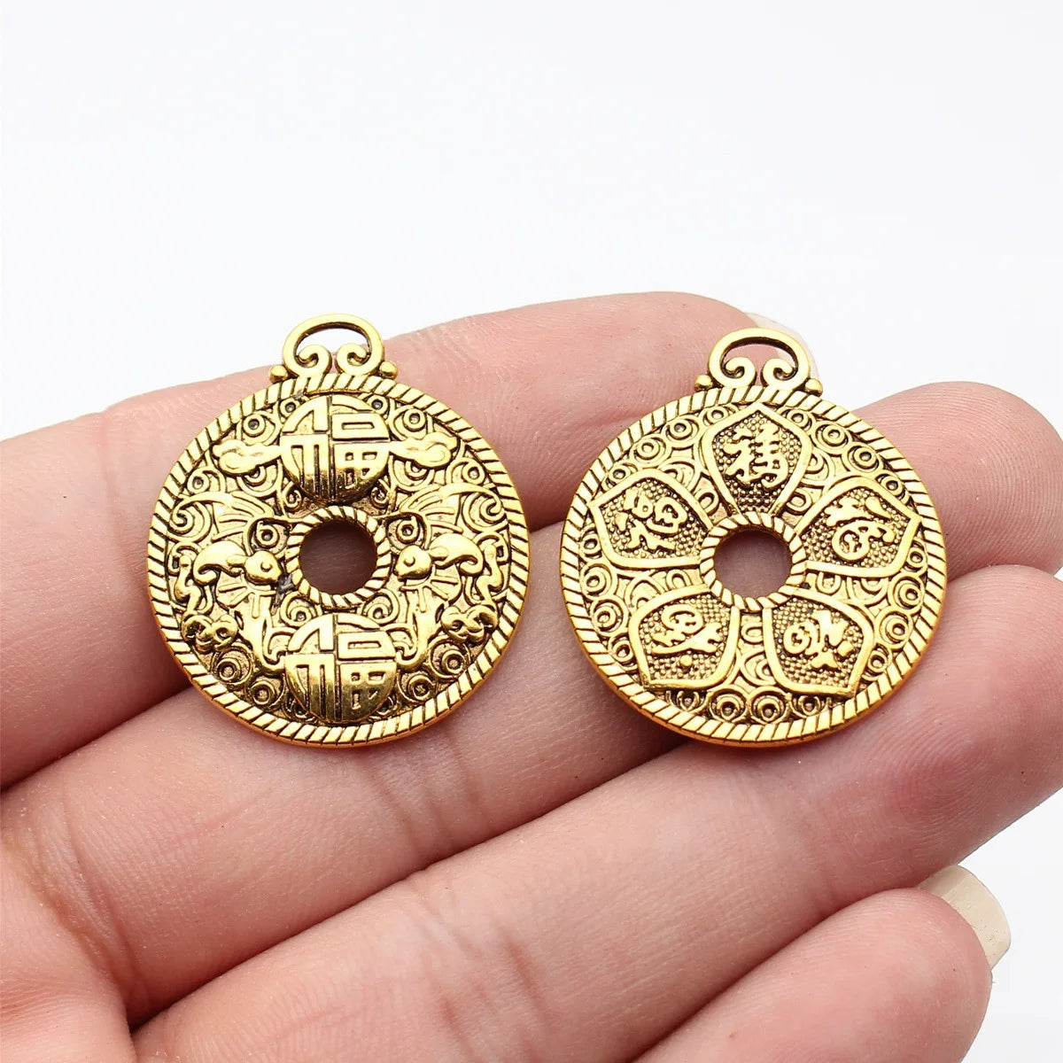 32x28mm 7.6g Antique Gold Zinc Alloy Five Blessings Peace Buckle Charm Pendant for DIY Jewelry Making
