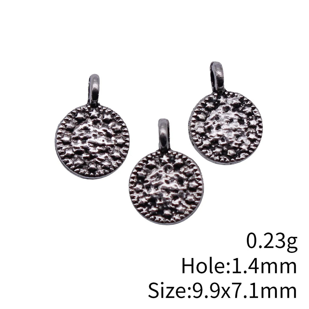 9.9x7.1mm 0.23g Antique Silver Zinc Alloy Dotted Small Round Disc Charm Pendant for DIY Jewelry
