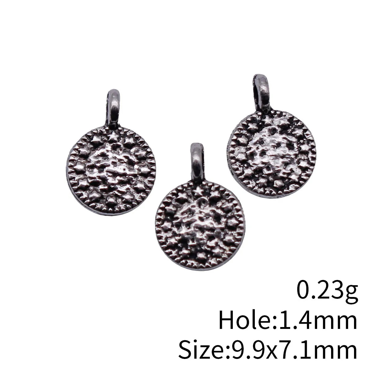 9.9x7.1mm 0.23g Antique Silver Zinc Alloy Dotted Small Round Disc Charm Pendant for DIY Jewelry
