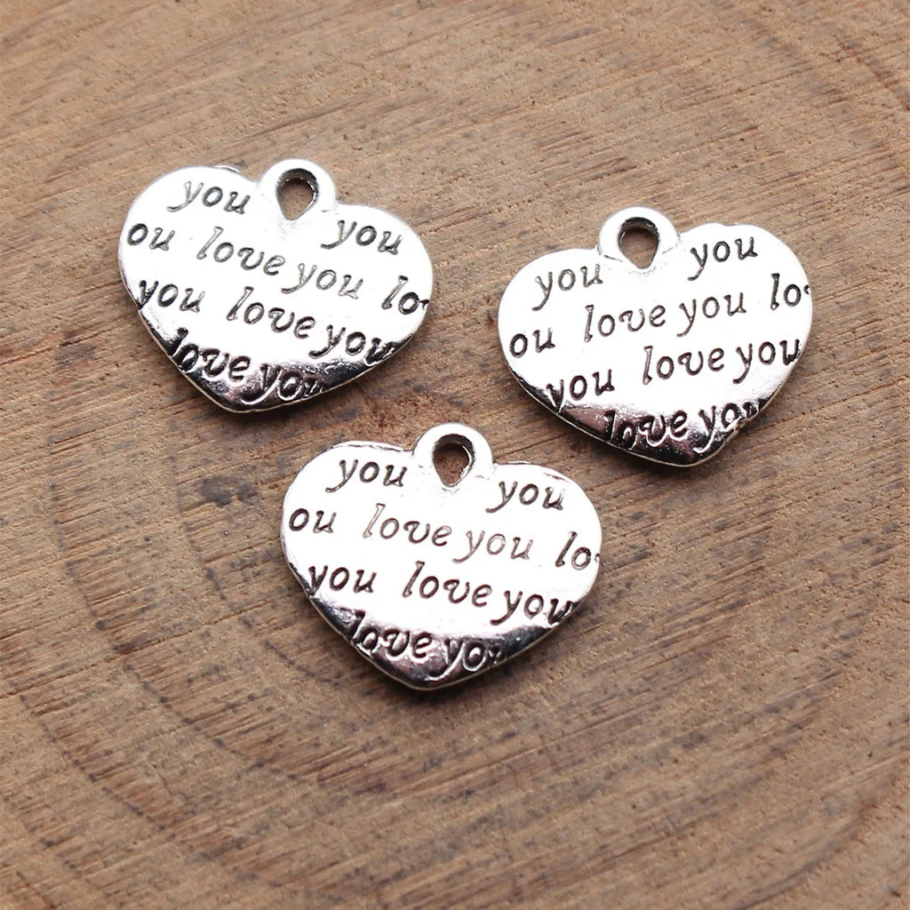 13x12mm 0.83g Multicolor Zinc Alloy Love You Heart Double Sided Charm Pendant for DIY Necklace Bracelet Making