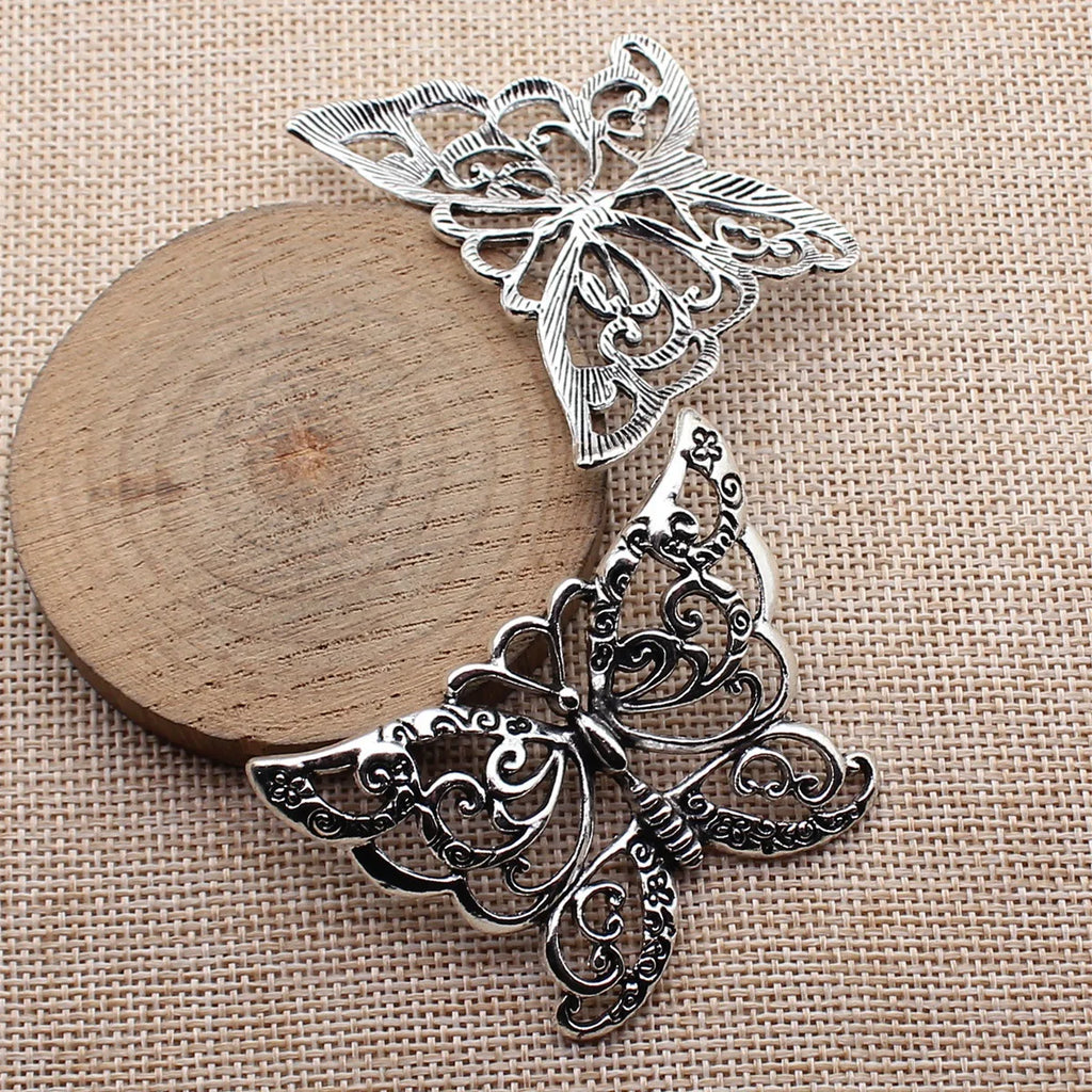 60x44mm 13.9g Antique Silver Zinc Alloy Hollow Butterfly Charm Pendant for DIY Necklace Jewelry
