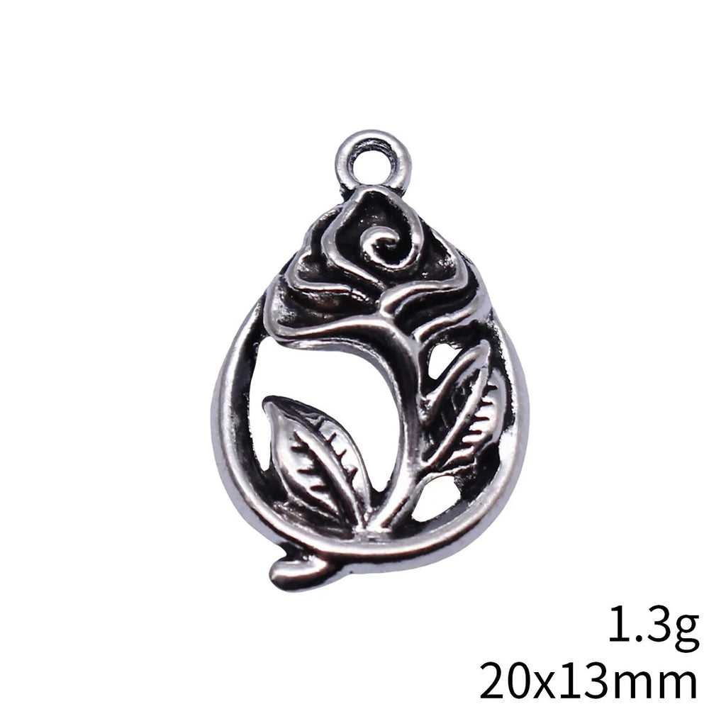 20x13mm 1.3g Antique Silver Zinc Alloy Teardrop Flower Charm Pendant for DIY Necklace Earrings