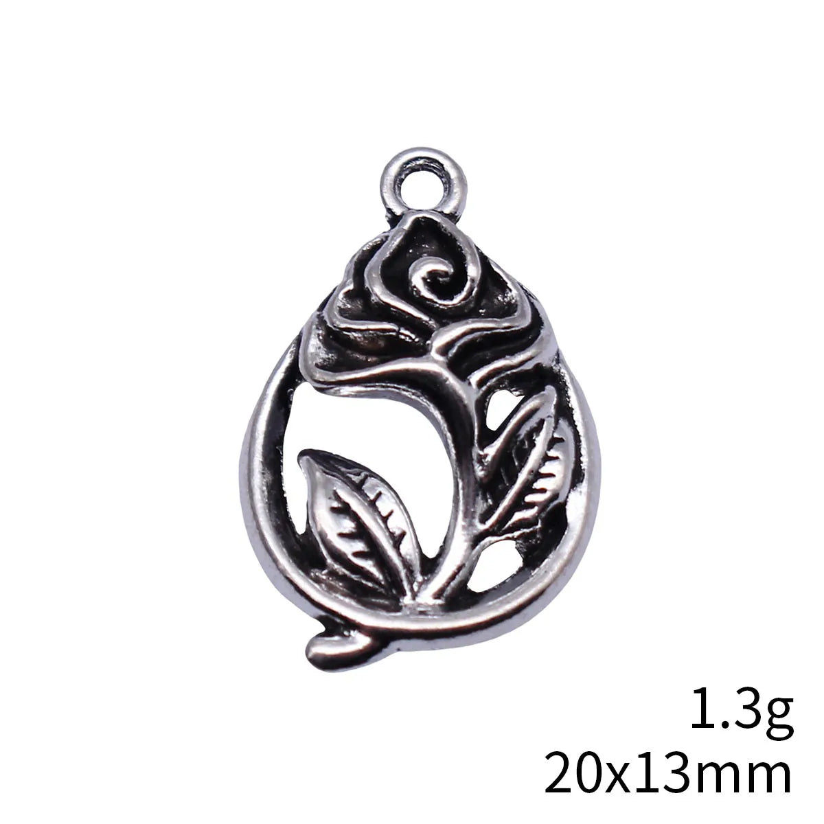 20x13mm 1.3g Antique Silver Zinc Alloy Teardrop Flower Charm Pendant for DIY Necklace Earrings