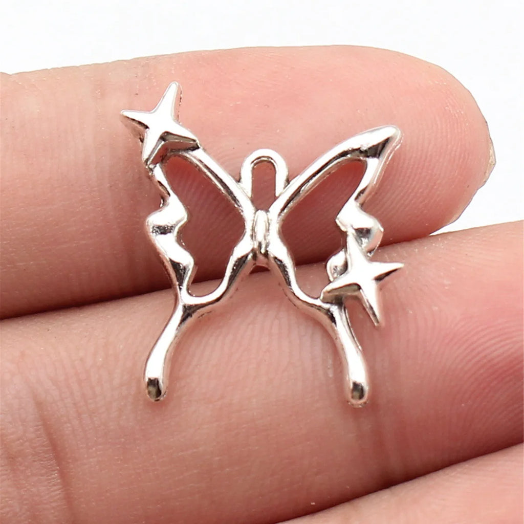 24x20mm 1.8g Antique Silver Zinc Alloy Hollow Starburst Butterfly Charm Pendant for DIY Jewelry Making