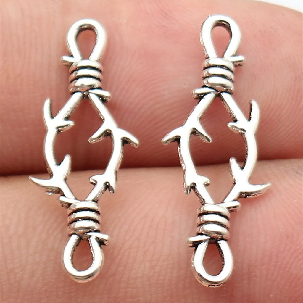 27x10mm 0.74g Antique Silver Zinc Alloy Thorn Connector Charm for DIY Bracelet and Necklace Making