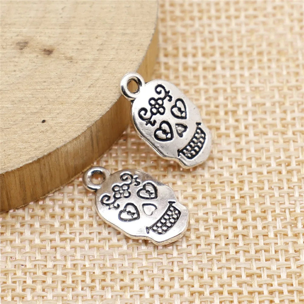 10x17mm 1.2g Antique Silver Zinc Alloy Floral Skull Charm Pendant for DIY Jewelry Making