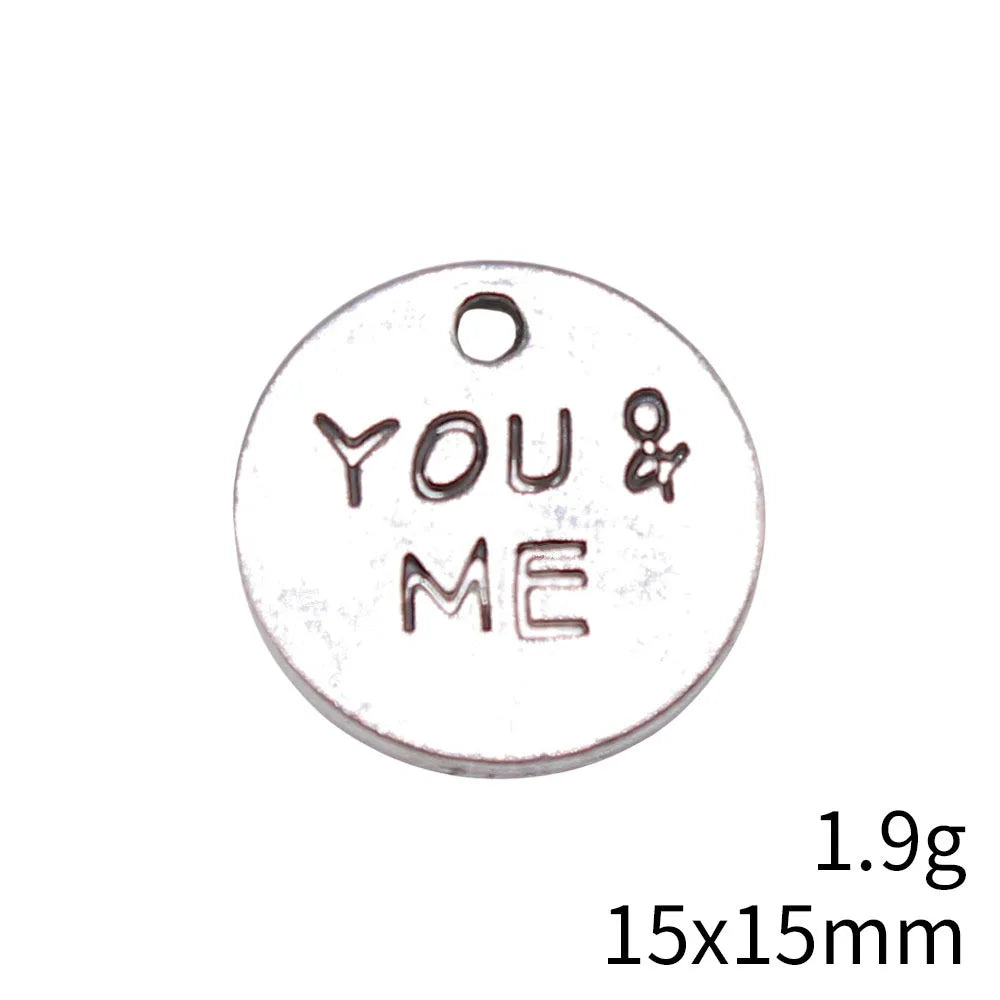15x15mm 1.9g Antique Silver Zinc Alloy YOU&ME Letter Charm Pendant for DIY Jewelry Making