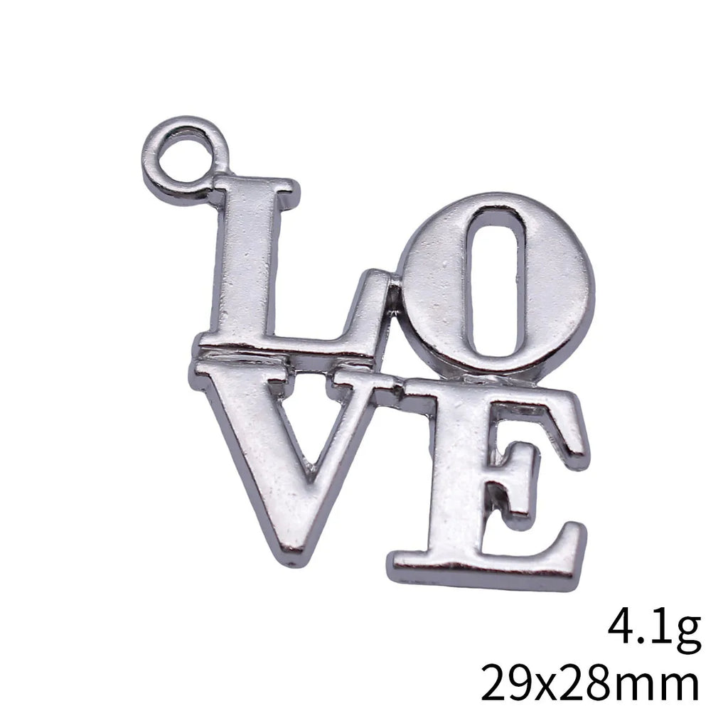 29x28mm 4.1g Silver Tone Zinc Alloy LOVE Letter Charm Pendant for DIY Necklace Bracelet Making
