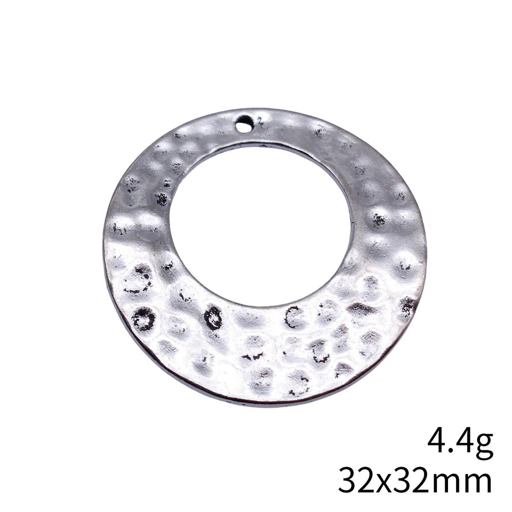 32x32mm 4.4g Multi-Color Zinc Alloy Hammered Round Ring Charm Pendant for DIY Necklace Jewelry