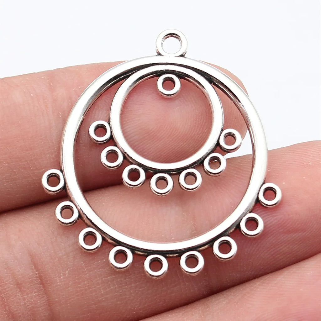 36x34mm 3.4g Antique Silver Zinc Alloy Layered Round Ring Connector Charm for DIY Earrings