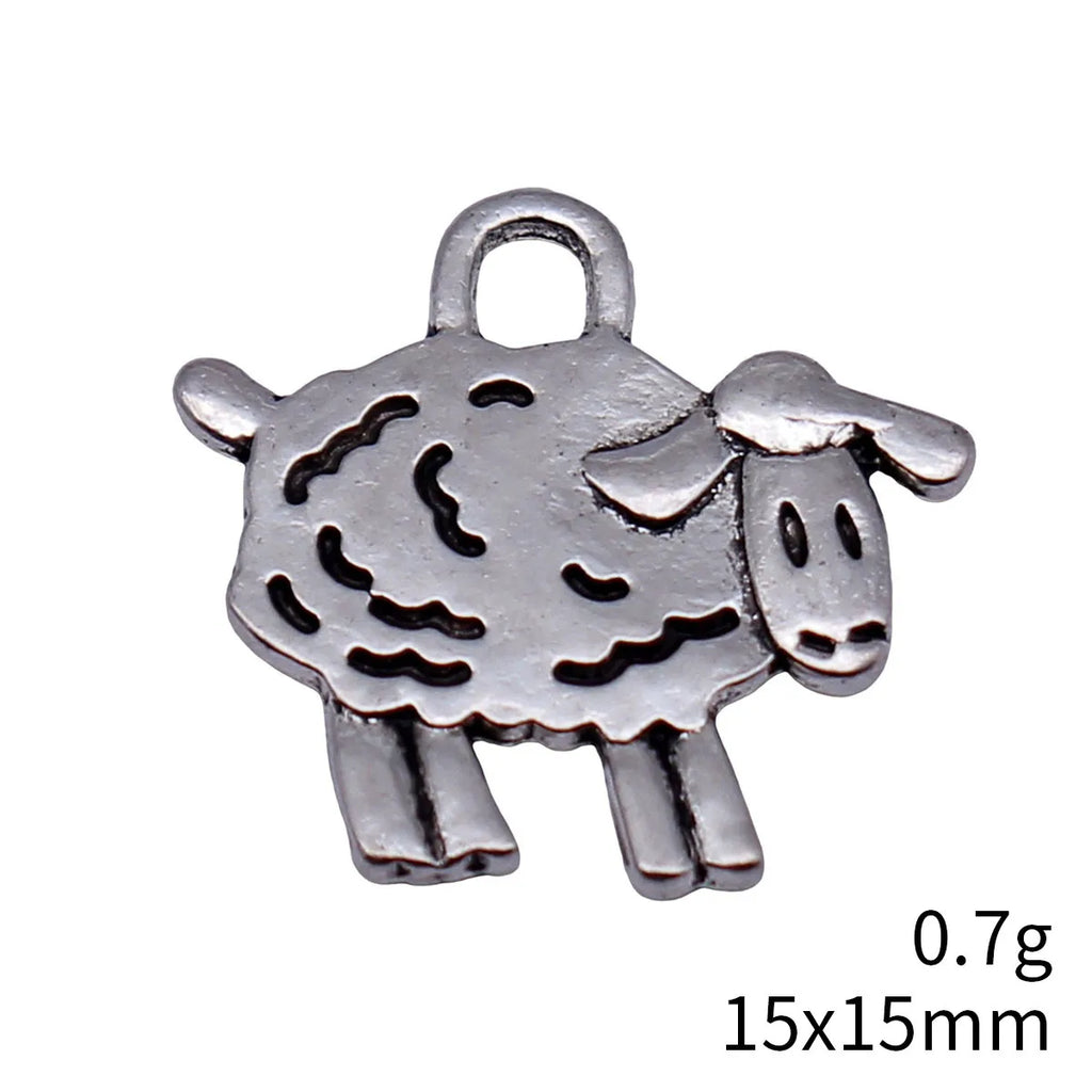 15x15mm 0.7g Antique Silver Zinc Alloy Double Sided Sheep Charm Pendant for DIY Animal Theme Jewelry