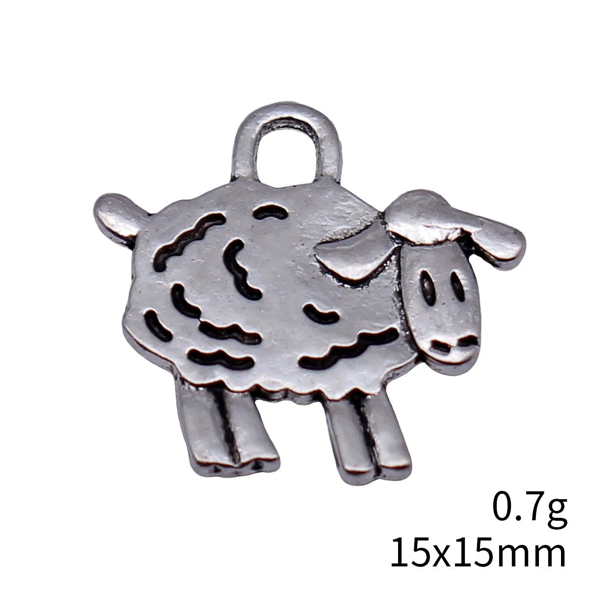 15x15mm 0.7g Antique Silver Zinc Alloy Double Sided Sheep Charm Pendant for DIY Animal Theme Jewelry