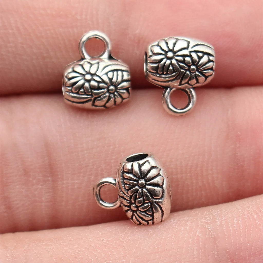 9.9x8.6x6.6mm 1.2g Antique Silver Zinc Alloy Flower Three-Hole Pendant Bail for DIY Jewelry Making