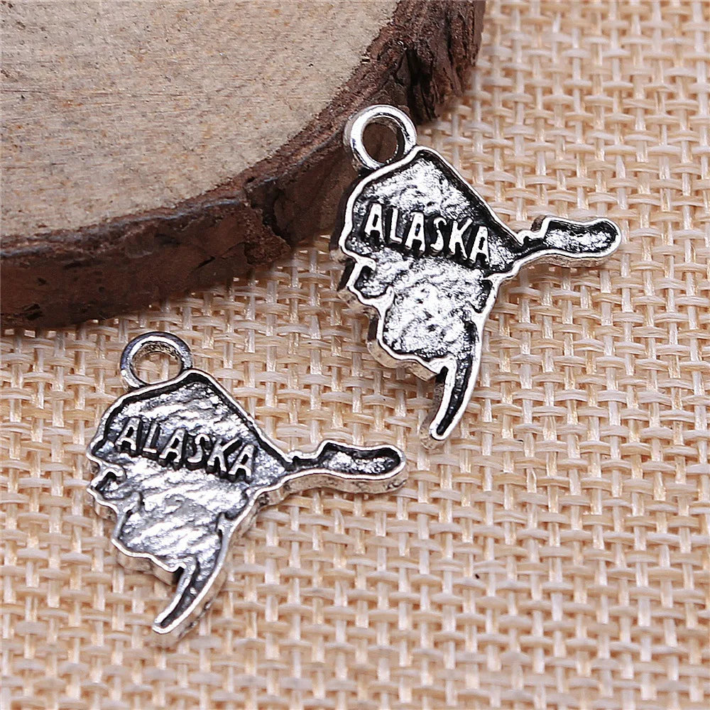 22x20mm 1.4g Antique Silver Zinc Alloy Alaska State Charm Pendant for DIY Bracelet Jewelry Making