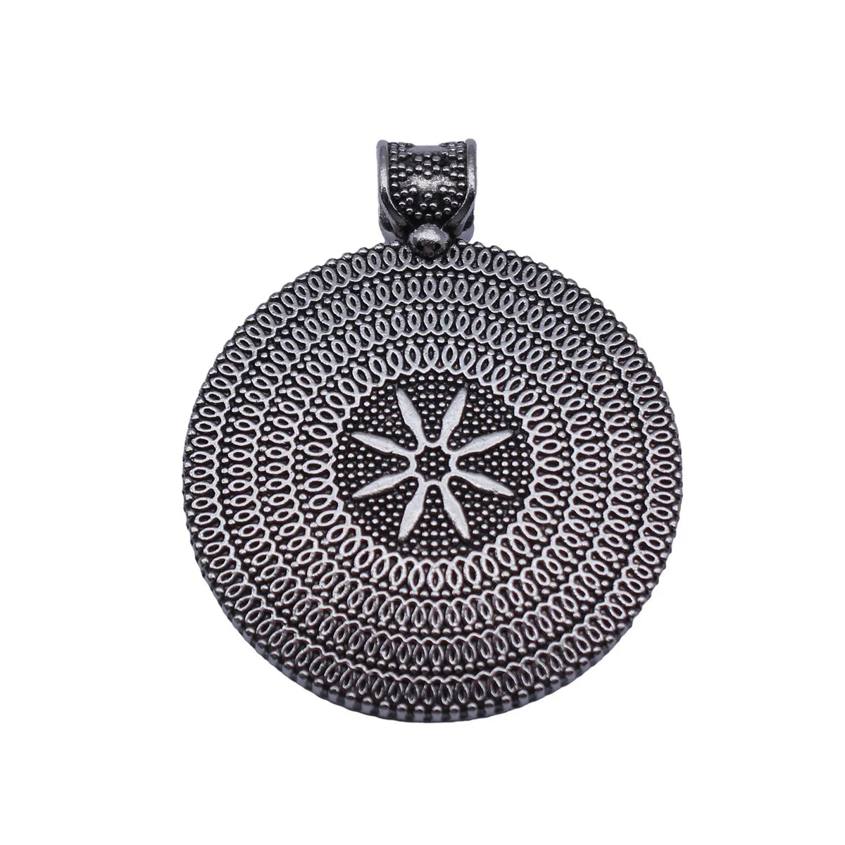 44x36mm 8.7g Oxidized Silver Tone Zinc Alloy Floral Round Disc Charm Pendant for DIY Necklace