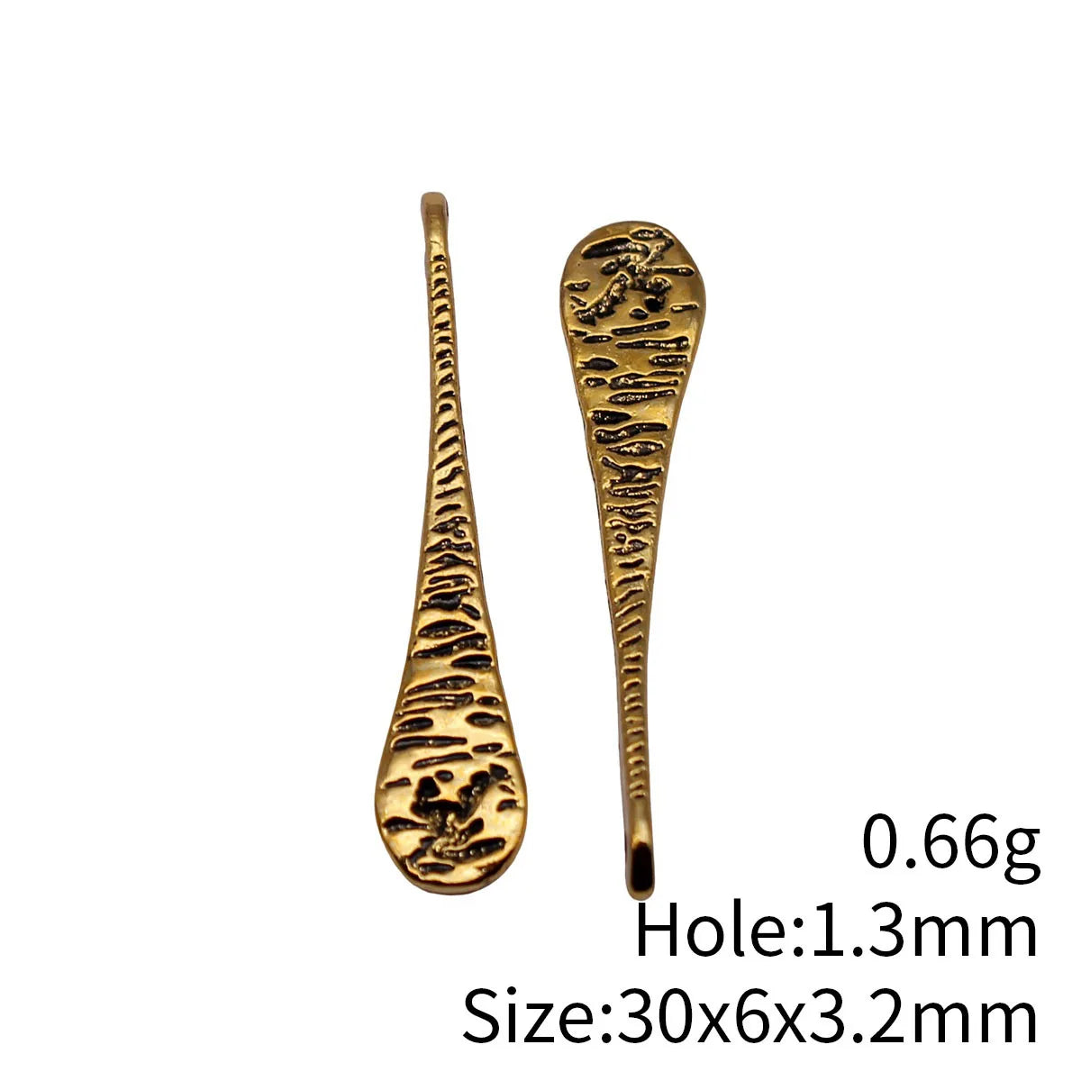 30x6x3.2mm 0.66g Antique Gold Zinc Alloy Hammered Long Teardrop Charm Pendant for DIY Jewelry Making