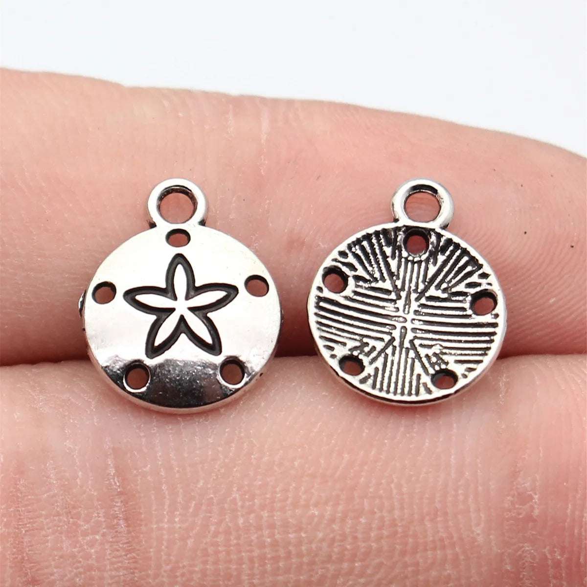 15x12mm 0.73g Blackened White K Zinc Alloy Sand Dollar Charm Pendant for DIY Necklace Jewelry Making