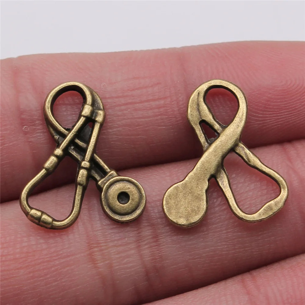 16x20mm 1.1g Antique Bronze Zinc Alloy Stethoscope Charm Pendant for DIY Medical Theme Jewelry