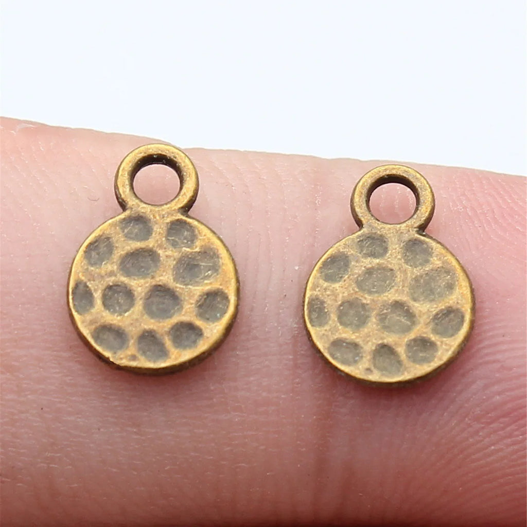 11x8mm 0.4g Multi Color Zinc Alloy Hammered Round Disc Charm Pendant for DIY Jewelry Making