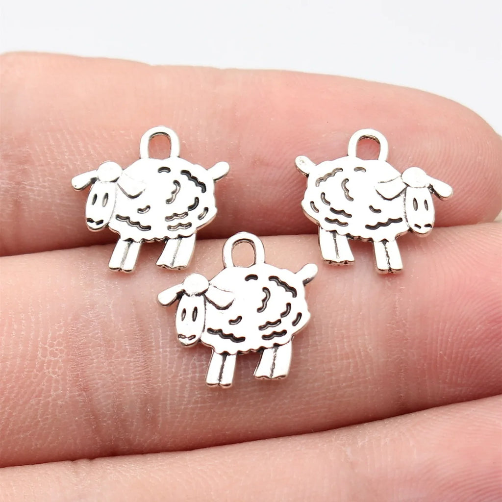15x15mm 0.7g Antique Silver Zinc Alloy Double Sided Sheep Charm Pendant for DIY Animal Theme Jewelry