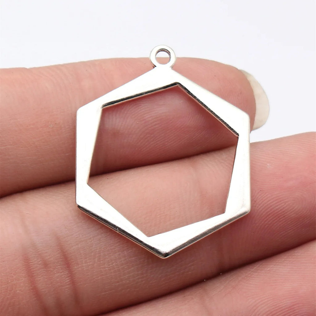 35x27mm 1.9g Multicolor Zinc Alloy Hollow Geometric Hexagon Charm Pendant for DIY Necklace Jewelry