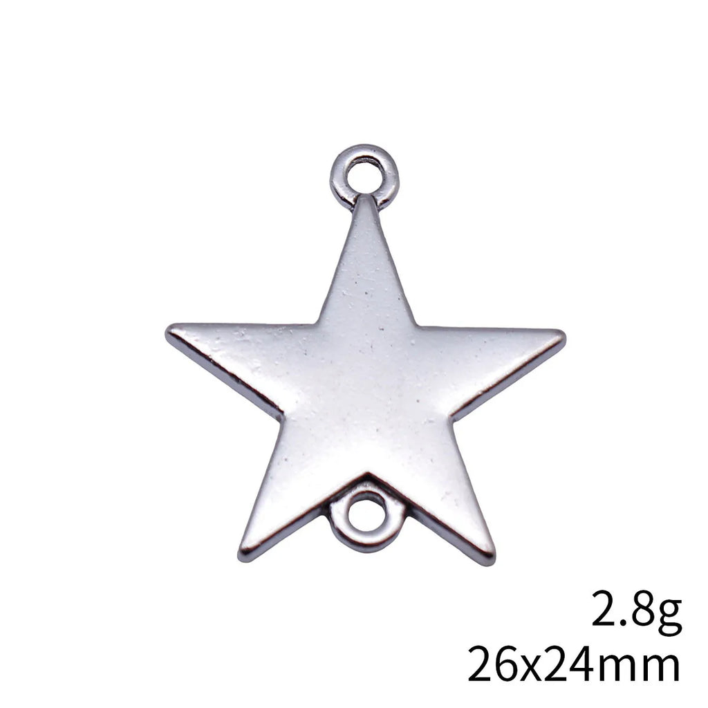 26x24mm 2.8g Antique Silver Tone Zinc Alloy Five-Point Star Connector Charm for DIY Bracelet Making
