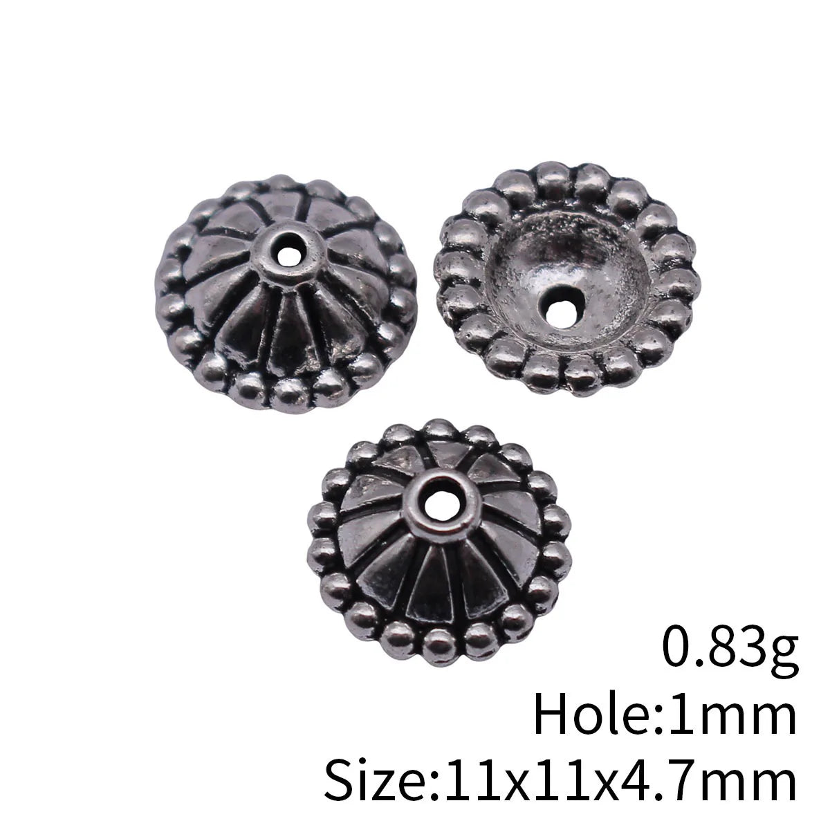 11x11x4.7mm 0.83g Antique Silver Zinc Alloy Flower Bead Caps Jewelry Findings for DIY Earring Bracelet Making