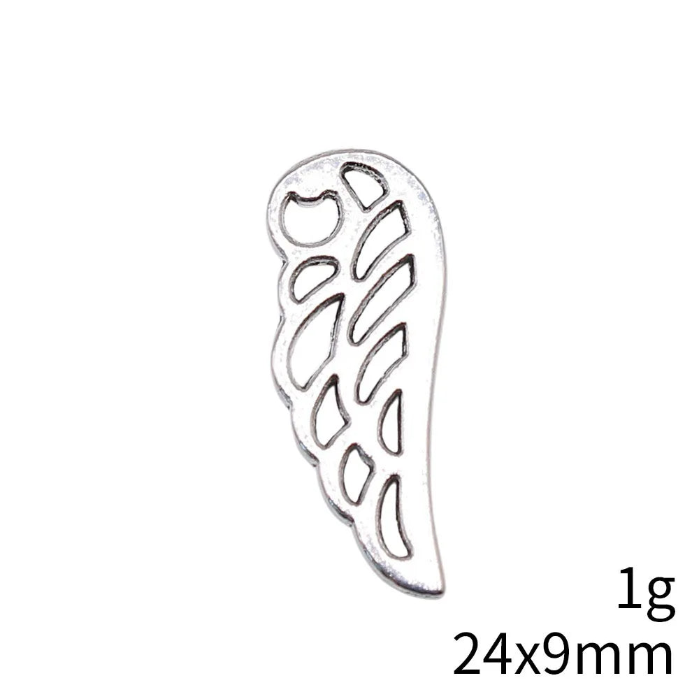 24x9mm 1g Antique Silver Zinc Alloy Wing Charm Pendant for DIY Necklace Bracelet Jewelry Making
