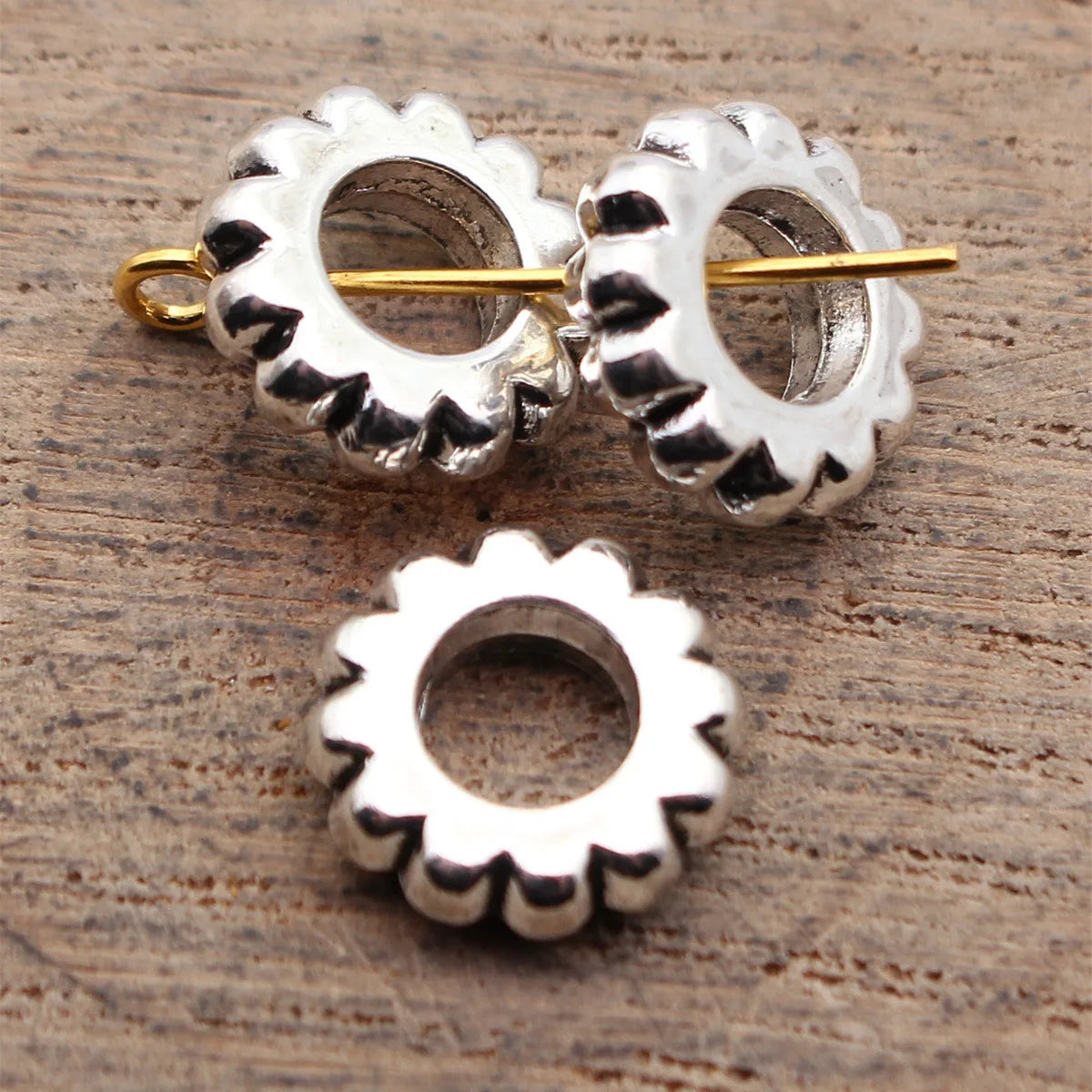 12x12x3.3mm 1.3g Antique Silver Zinc Alloy Gear Texture Spacer Beads for DIY Bracelet Jewelry Making