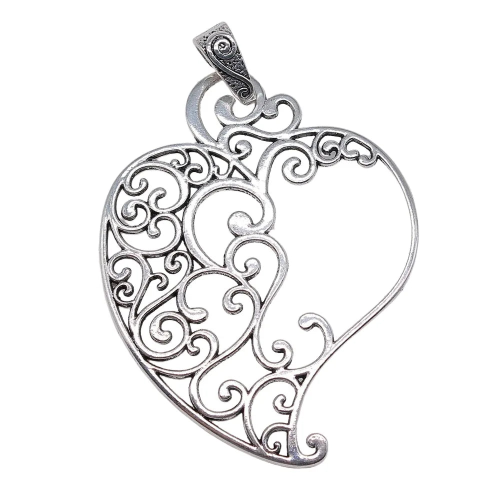 90x61mm 17.7g Antique Silver Zinc Alloy Carved Heart Charm Pendant for DIY Necklace Jewelry Making