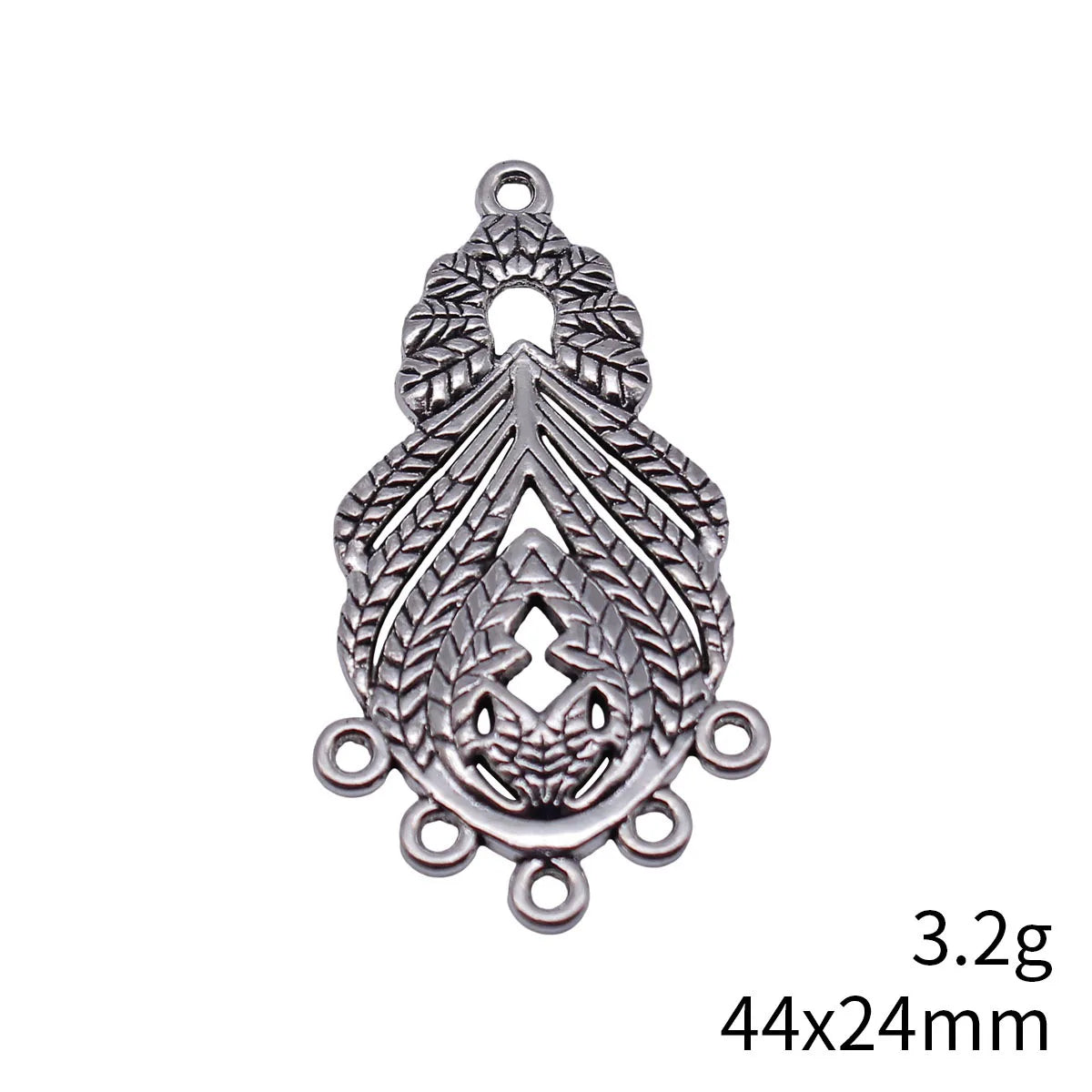 44x24mm 3.2g Multicolor Zinc Alloy Peacock Feather Earring Connector Charm for DIY Earrings Making