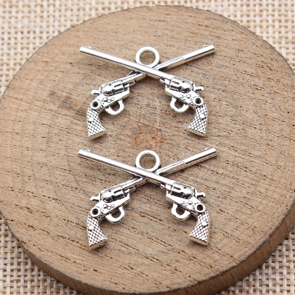 27x20mm 2.4g Multicolor Zinc Alloy Double Pistol Charm Pendant for DIY Punk Jewelry Making