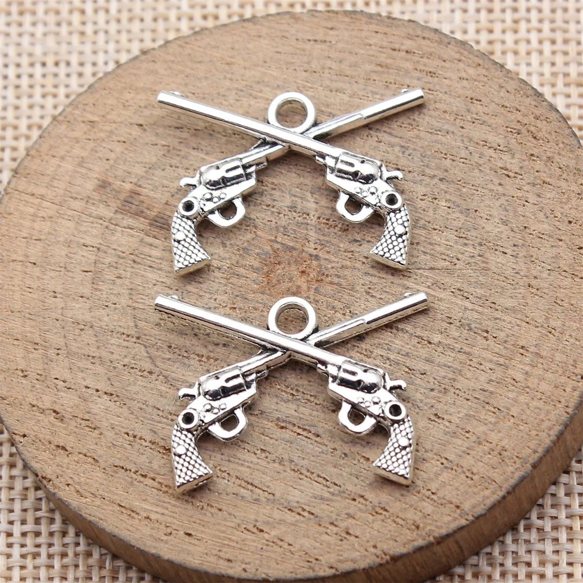 27x20mm 2.4g Multicolor Zinc Alloy Double Pistol Charm Pendant for DIY Punk Jewelry Making