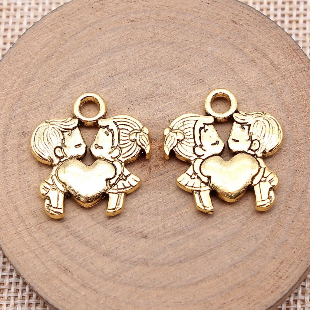 23x21mm 4.1g Multicolor Zinc Alloy Couple Heart Charm Pendant for DIY Necklace Bracelet Jewelry