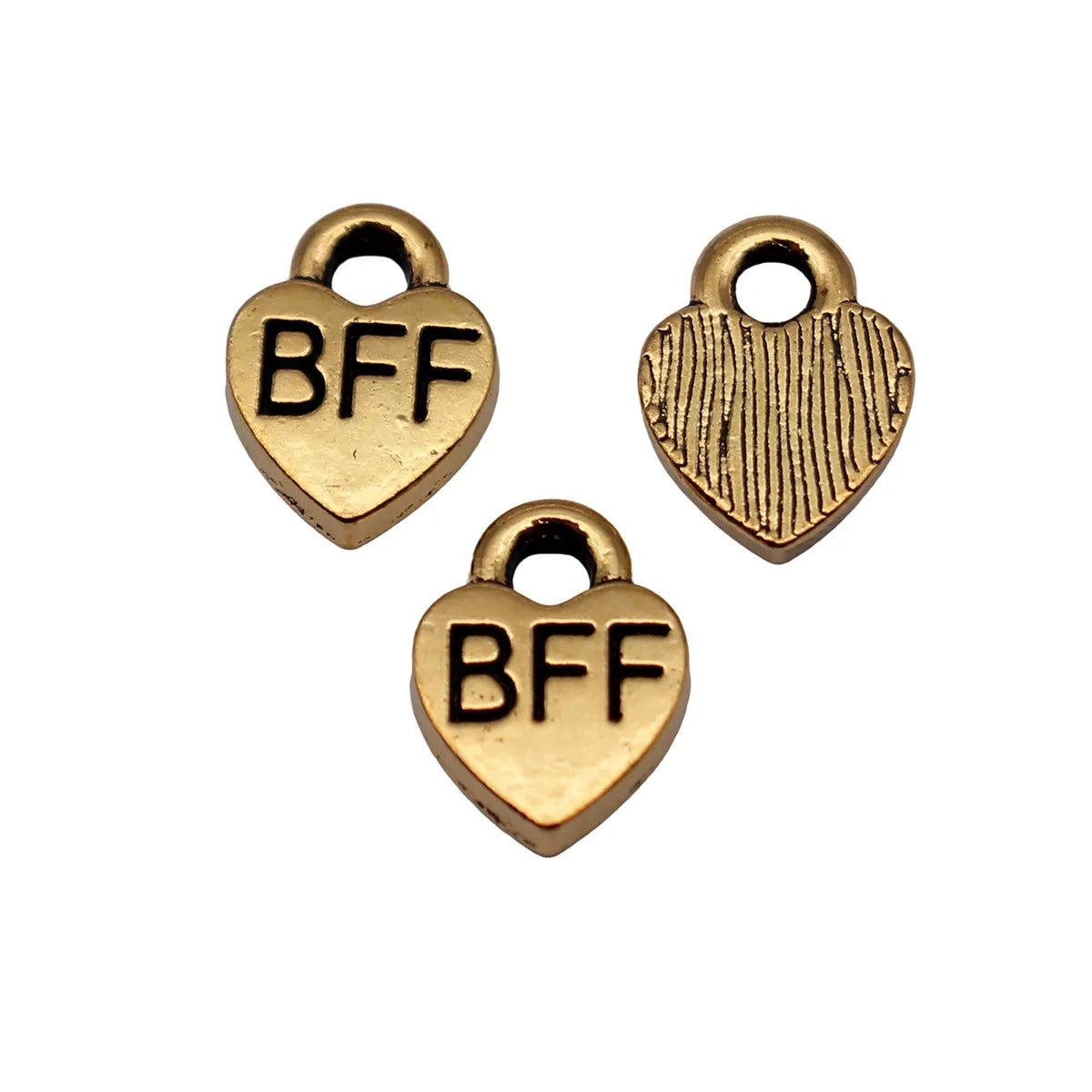 9.3x7mm 0.39g Antique Gold Zinc Alloy BFF Heart Charm Pendant for DIY Friendship Jewelry Making