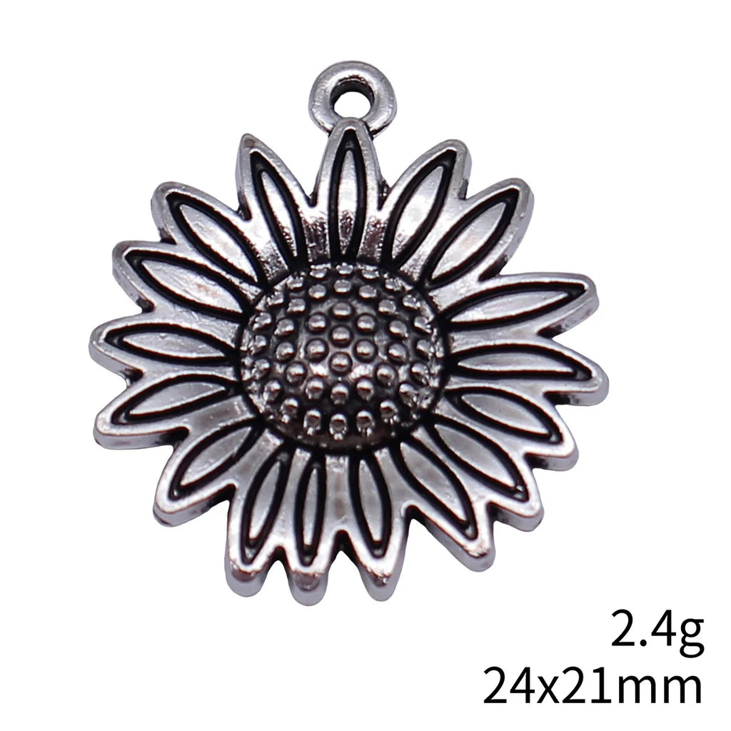 24x21mm 2.4g Antique Silver Zinc Alloy Sunflower Charm Pendant for DIY Necklace Bracelet Jewelry