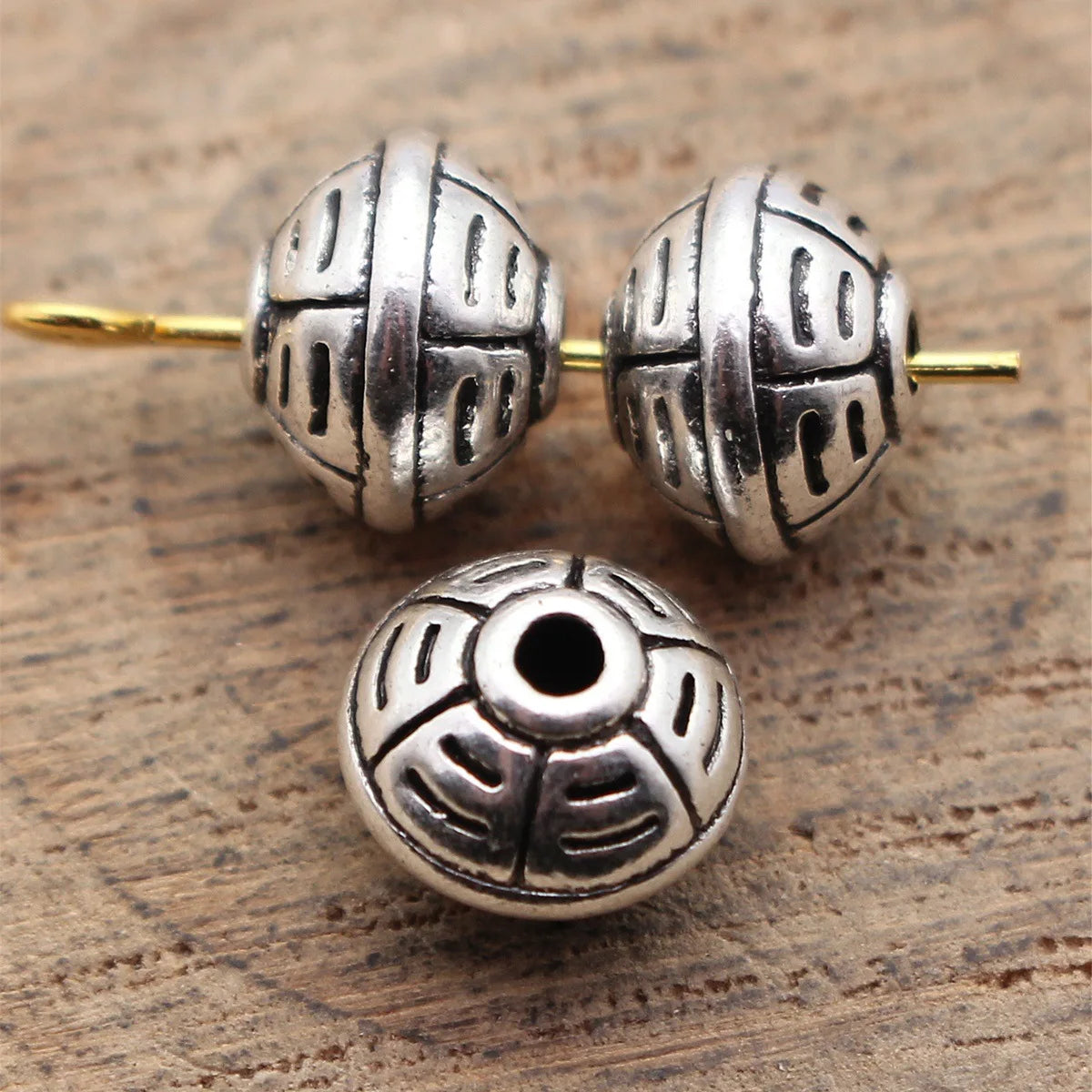 8.9x8.9x7mm 1.5g Antique Silver Zinc Alloy Textured Round Spacer Beads for Bracelet Necklace Making