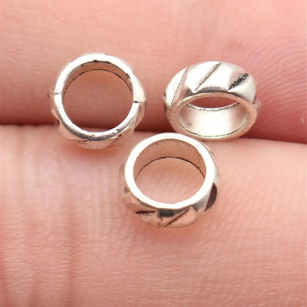 8x8x3.4mm 0.43g Antique Silver Zinc Alloy Textured Round Large Hole Spacer Beads for Bracelet Jewelry Making