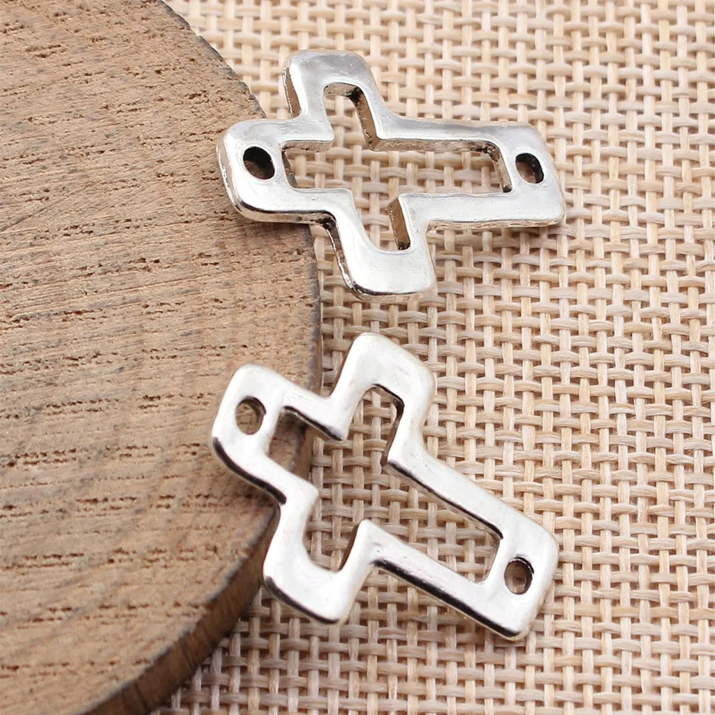 27x21mm 2.1g Antique Silver Zinc Alloy Openwork Cross Hollow Connector Charm for DIY Necklace Bracelet Making