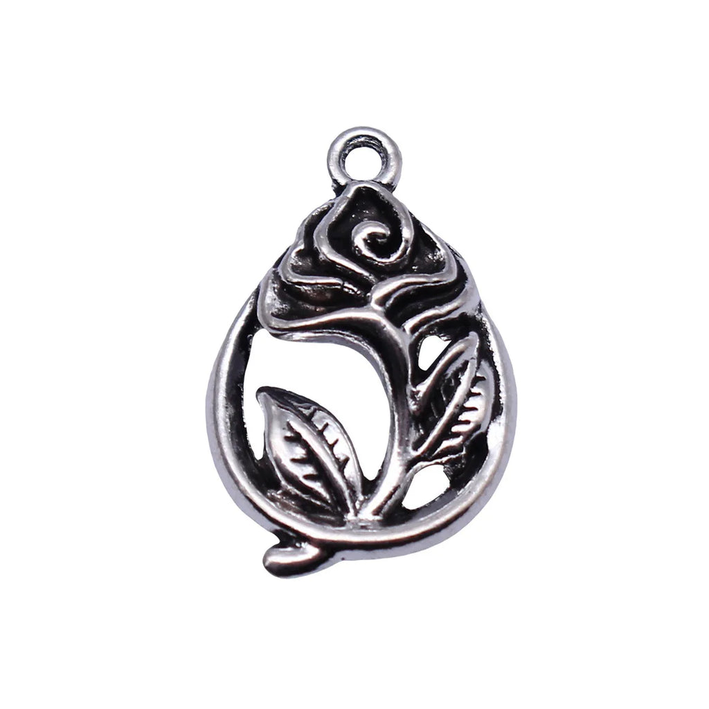 20x13mm 1.3g Antique Silver Zinc Alloy Teardrop Flower Charm Pendant for DIY Necklace Earrings