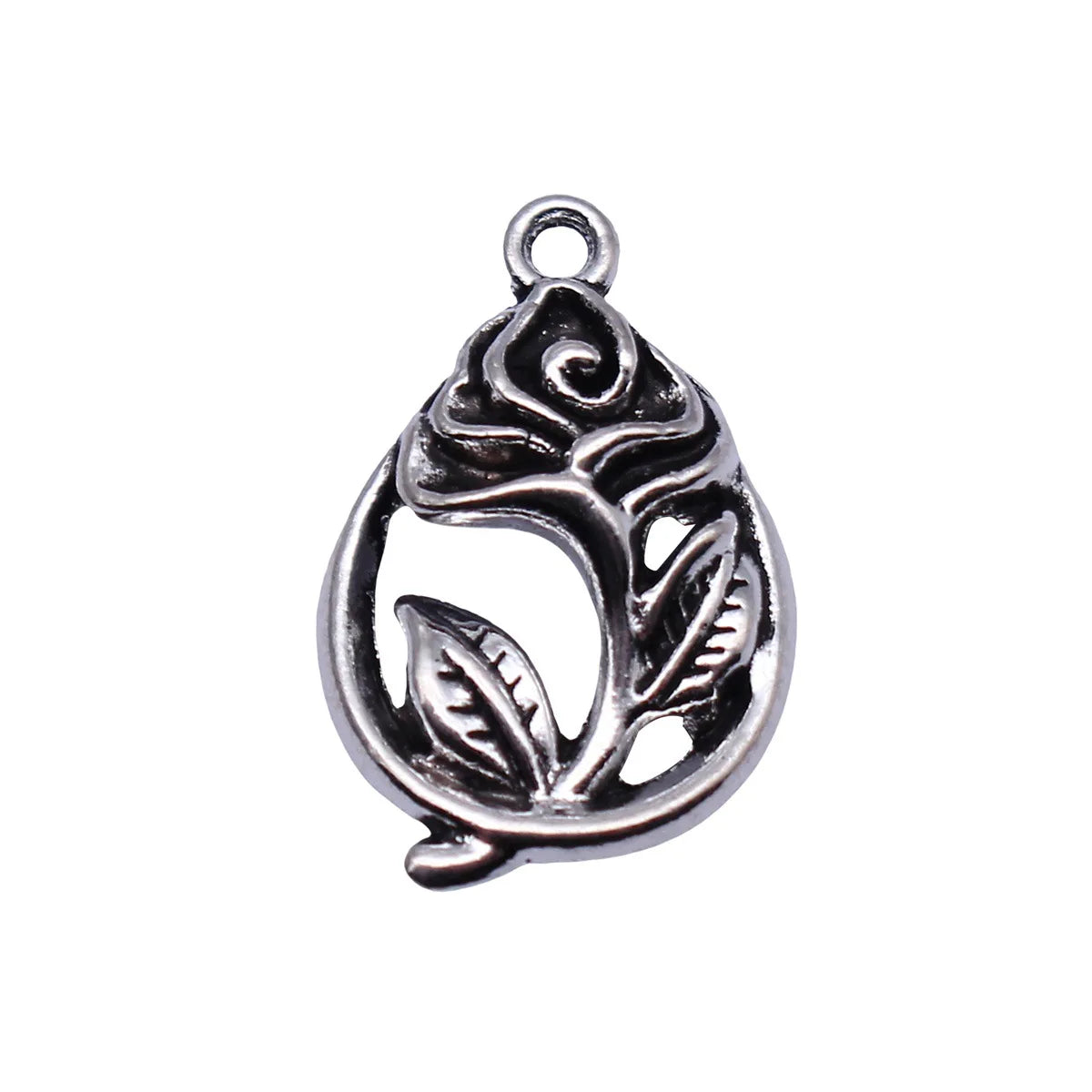 20x13mm 1.3g Antique Silver Zinc Alloy Teardrop Flower Charm Pendant for DIY Necklace Earrings