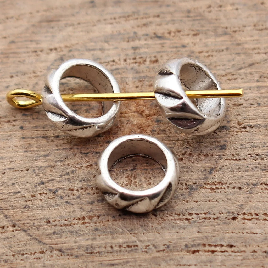 8x8x3.4mm 0.43g Antique Silver Zinc Alloy Textured Round Large Hole Spacer Beads for Bracelet Jewelry Making