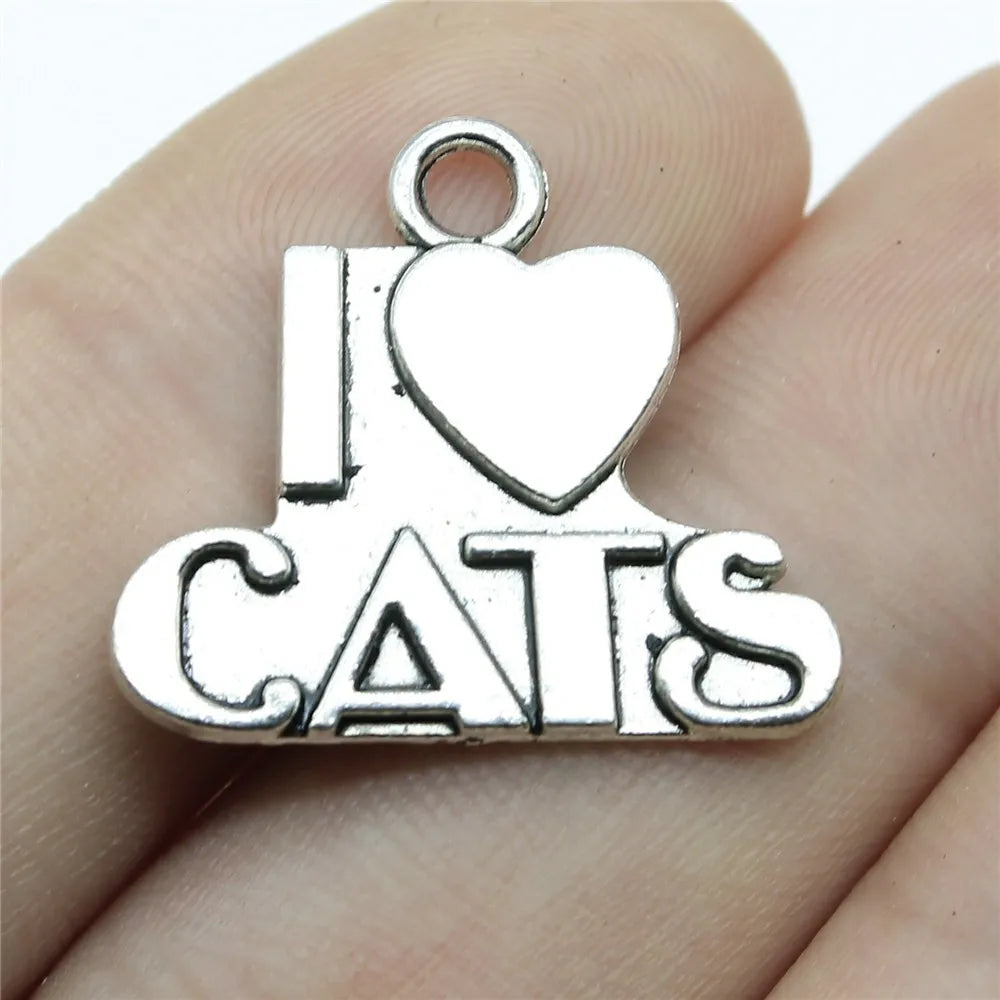23x21mm 2.5g Antique Silver Zinc Alloy I Love Cat Charm Pendant for DIY Necklace Bracelet Jewelry