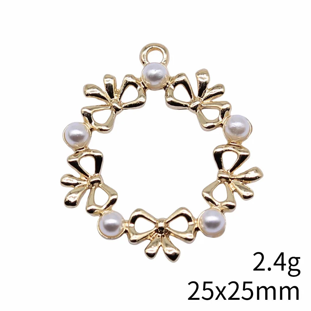 25x25mm 2.4g KC Gold Zinc Alloy Bow Wreath Butterfly Charm Pendant for DIY Necklace Bracelet Jewelry Making