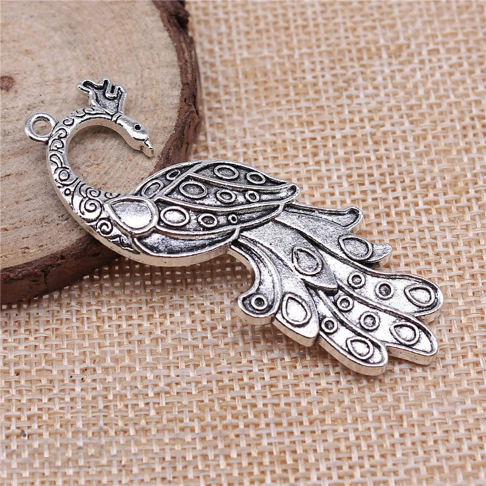 61x21mm 7.1g Multicolor Zinc Alloy Peacock Charm Pendant for DIY Necklace Earrings Jewelry Making